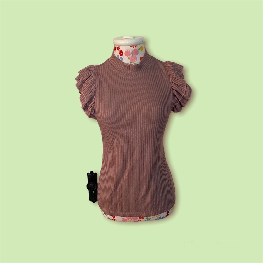 Ribbed Flutter Sleeve Blouse - image 1